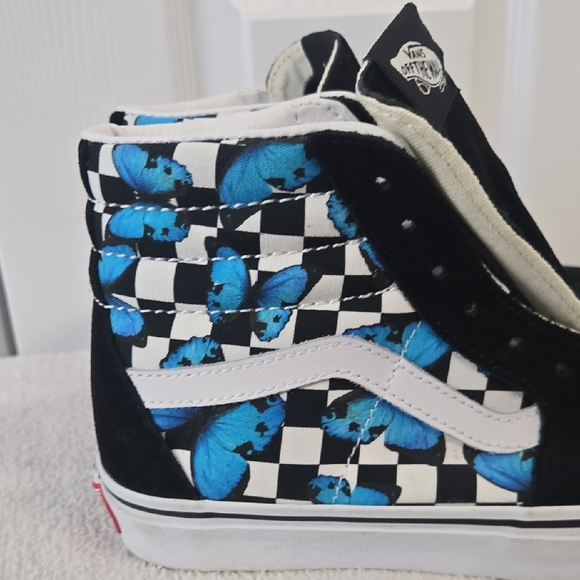 Vans Sk8-Hi Black Checkered Butterfly High Top Sneakers (Women's Size 8) - Picture 3 of 7